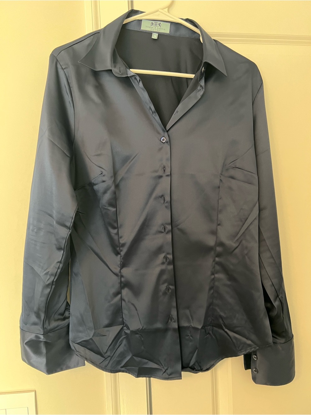Hawes and Curtis Navy Satin Blouse